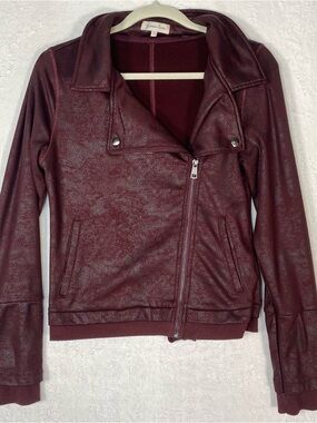Grace and Lace Burgundy Crackle Moto Jacket S Mob Luxe Tactile Opulence Biker
